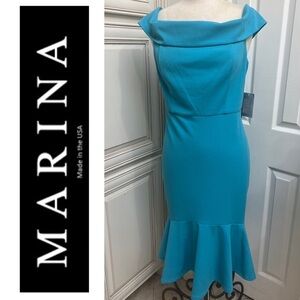 NWT MARINA Aqua Off Shoulder Dress